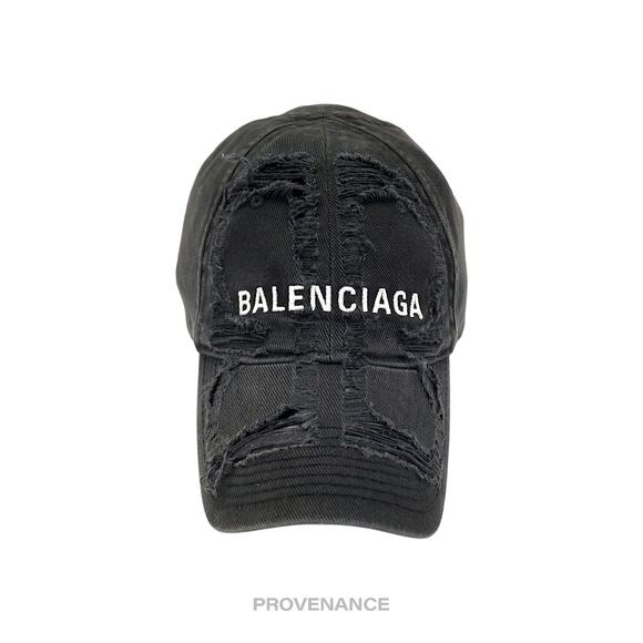 🔴 Balenciaga Embroidered Logo BB Lazer Destroyed Cap Black - Picture 1 of 13